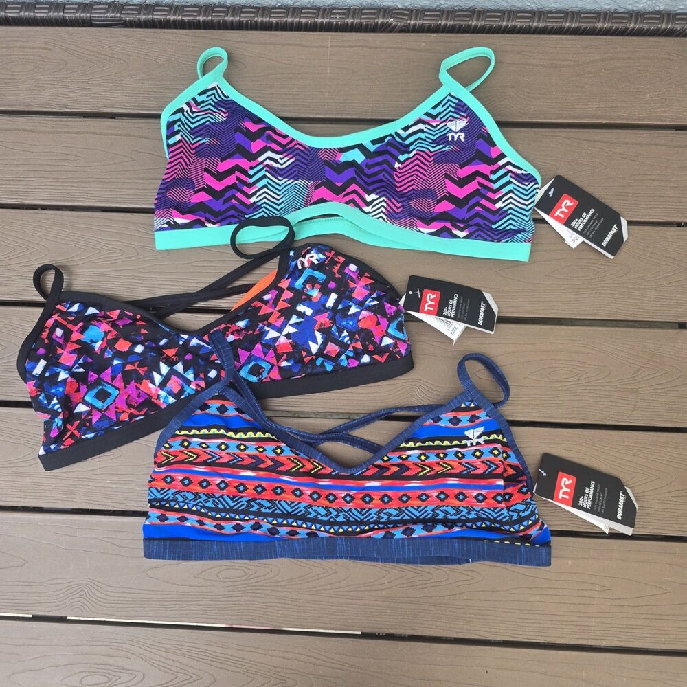 TYR Womens Durafast Trinityfit Workout Bikini Top Bundle Of 3 Sz XL NEW